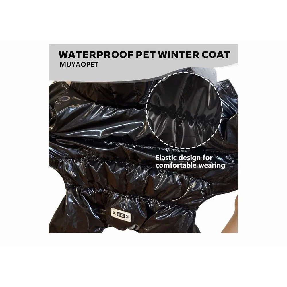 Waterproof snowsuit Dog Winter Warm Dog Jacket Coat Hooded Jumpsuit black size M